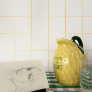 (NEW) Papier Peint Blanc à grands carreaux JAUNE