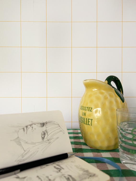 (NEW) Papier Peint Blanc à grands carreaux JAUNE